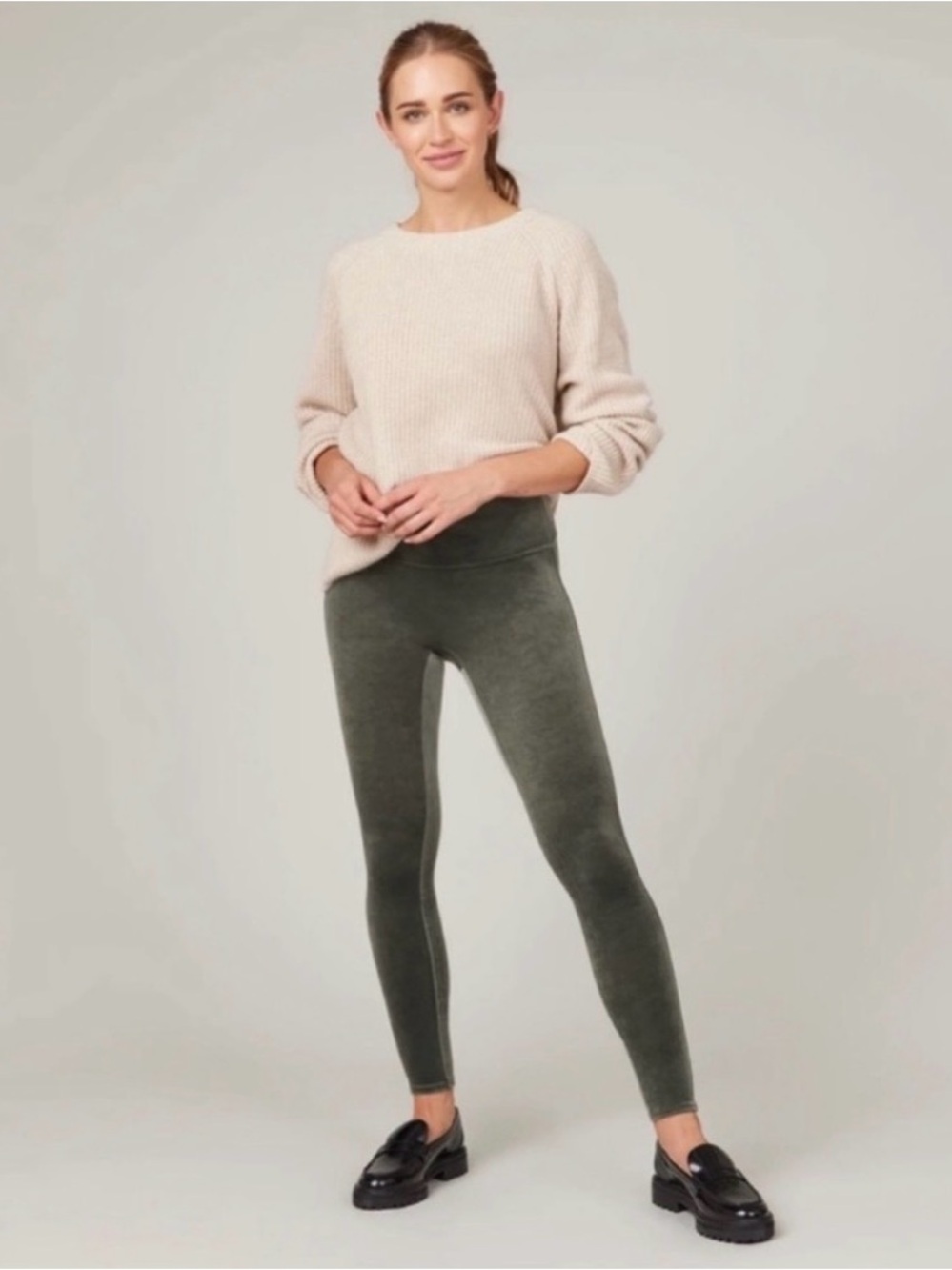 Women’s High-Waist Velvet Leggings in Dark Green